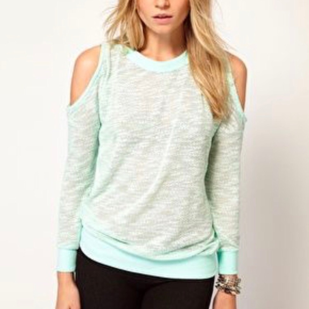 ASOS Open Shoulder Long Sleeve Top - Mint, Size 4